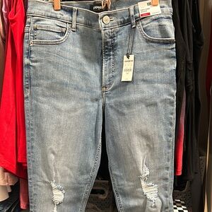 Express Blue Skinny Jeans with Distressed Details